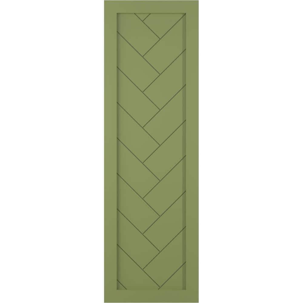 Ekena Millwork 18"W x 31"H True Fit PVC Single Panel Herringbone Modern Style Fixed Mount Shutters, Moss Green (Per Pair - Hardware Not Included)