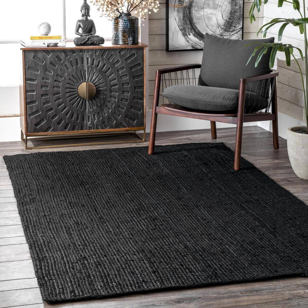 nuLOOM Rigo Hand Woven Jute Black 4' Farmhouse Round Rug