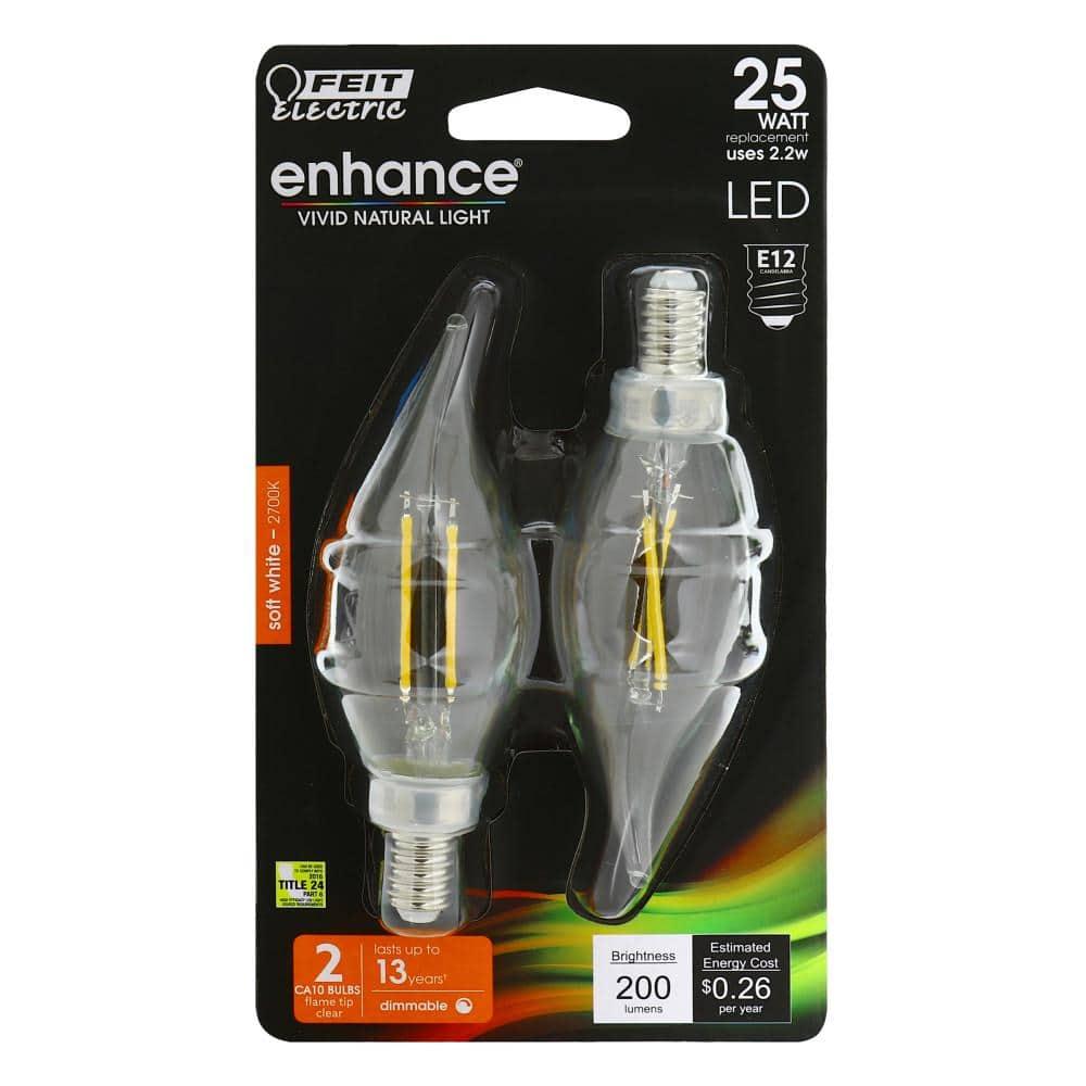 Feit Electric CA10 E12 (Candelabra) LED Bulb Soft White 25 Watt Equivalence 2 pk