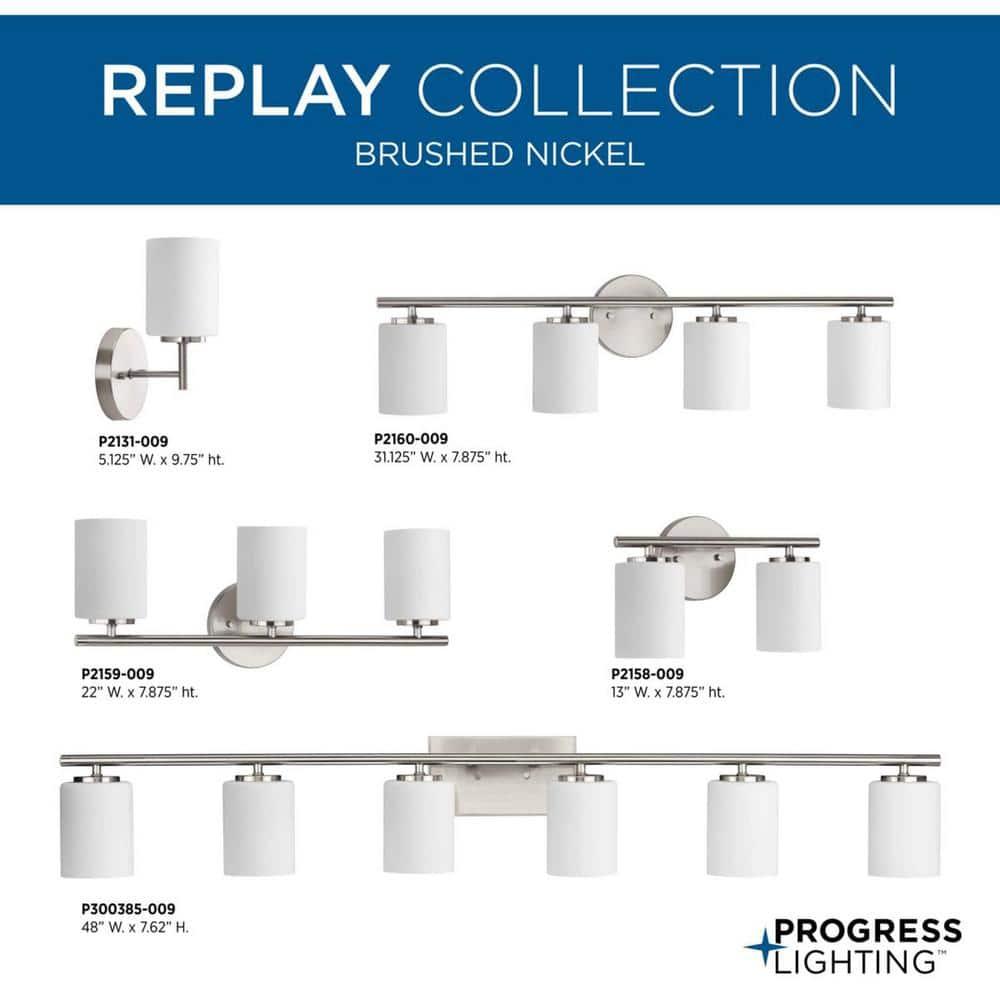 Progress Lighting Replay 2-Light Bath Vanity, Brushed Nickel, Porcelain Shade