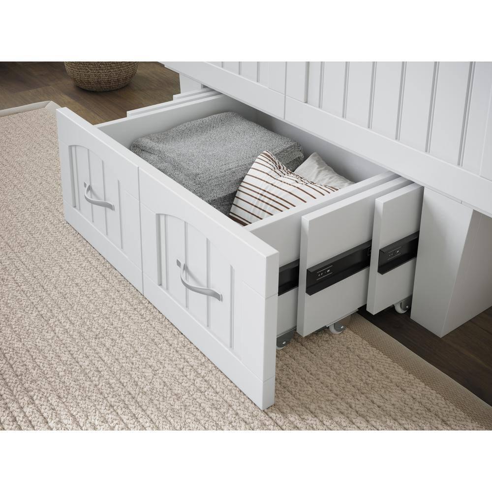 Nantucket Murphy Bed Chest Twin in White with Charging Station & Coolsoft Mattress