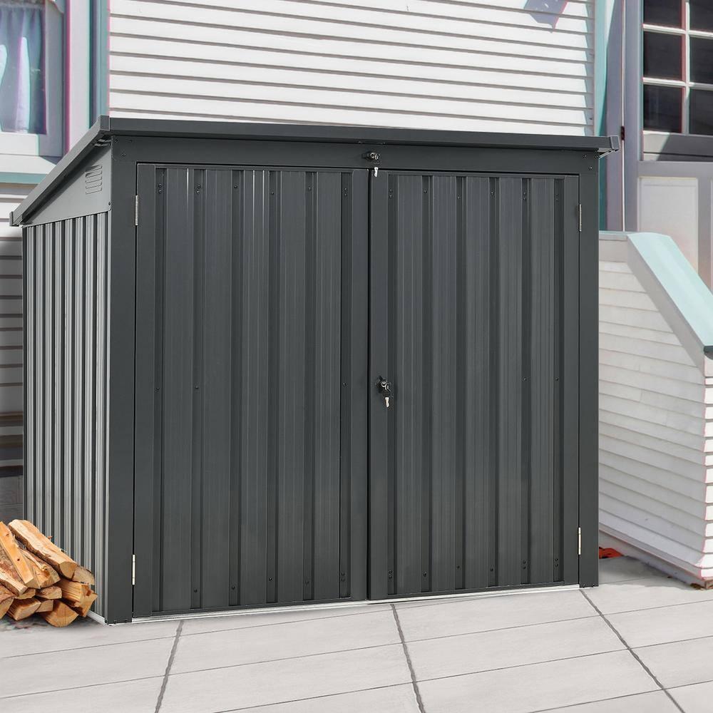 iYofe 5 Ft. W X 3 Ft. D Outdoor Galvanized Steel Garbage Bin Shed，Metal Trash Can Storage，Lockable Shed