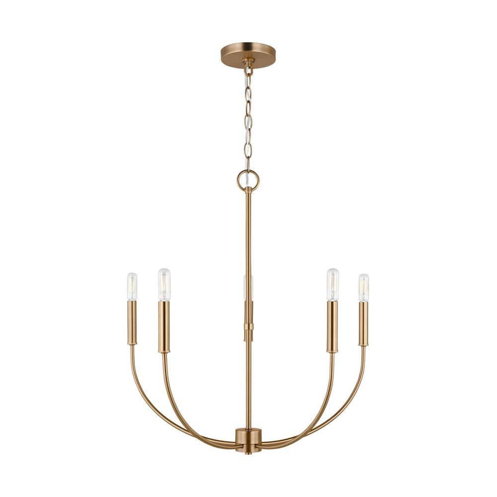 Elegant Satin Brass 5-Light Chandelier with Clear Silver Accents