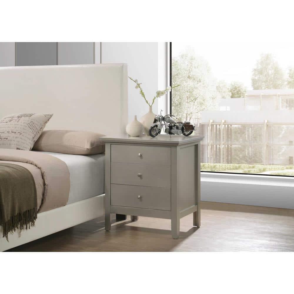 Passion Furniture Hammond 3-Drawer Silver Champagne Nightstand (26 in. H x 24 in. W x 18 in. D)