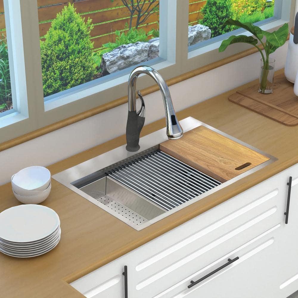 Transolid 32-in X 22-in 18-Gauge Drop-in Stainless Steel Kitchen Workstation Sink