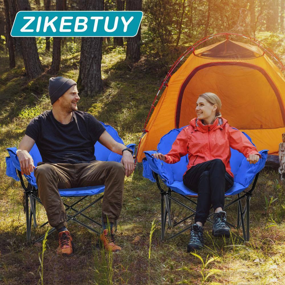 NAIZEA Set of 2 Oversized Heated Camping Chair, Patio Lounge Chairs with 3 Heat Levels, Portable Folding Heated Chair Round Moon Saucer Folding Lawn Chair Outdoor Chair for Camping, Lounge Patio