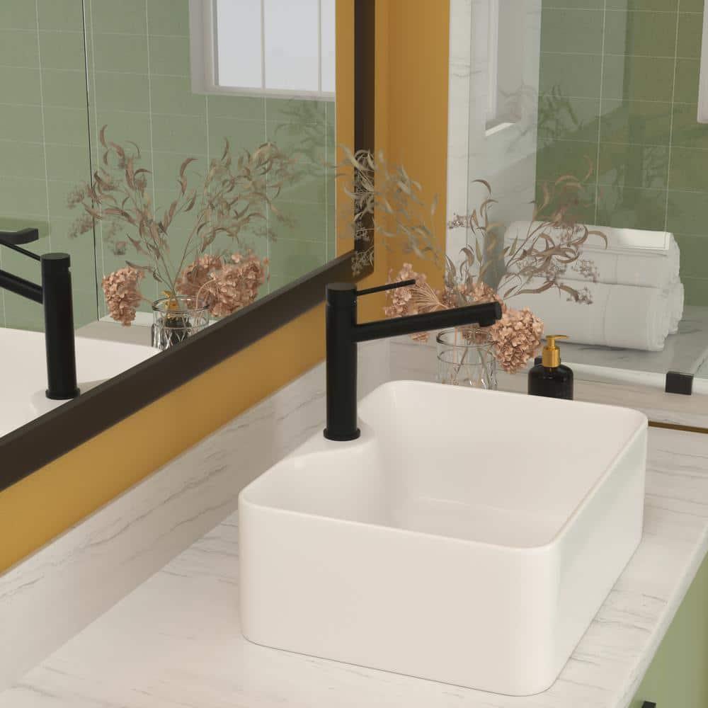 16" x 12" Bathroom Vessel Sink Rectangular Above Counter White Ceramic Vessel Sink with Faucet Hole