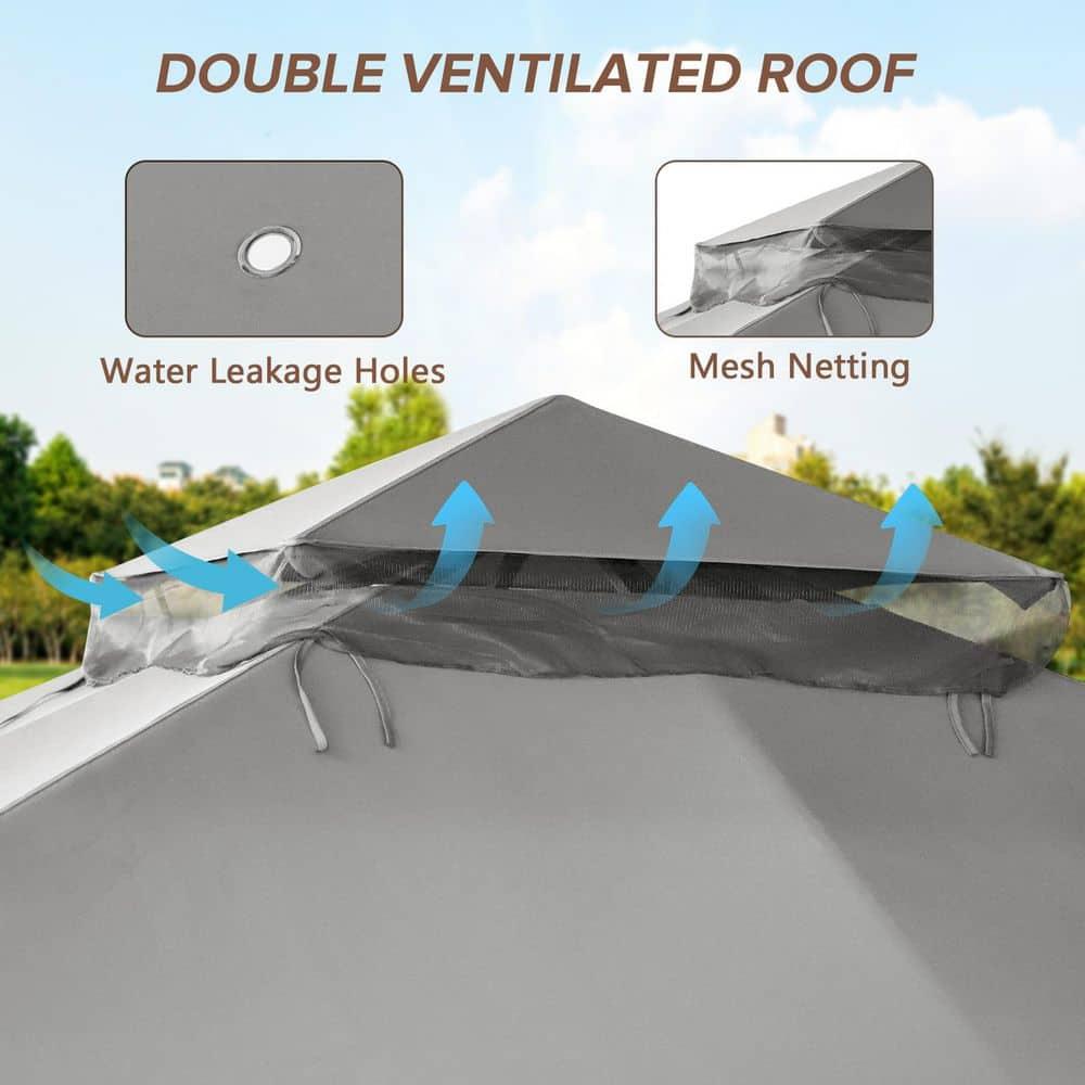 COOS BAY 8 Ft. W x 8 Ft. D Steel Frame Vented Soft Top Patio Gazebo with Mesh Netting, Corner Shelves