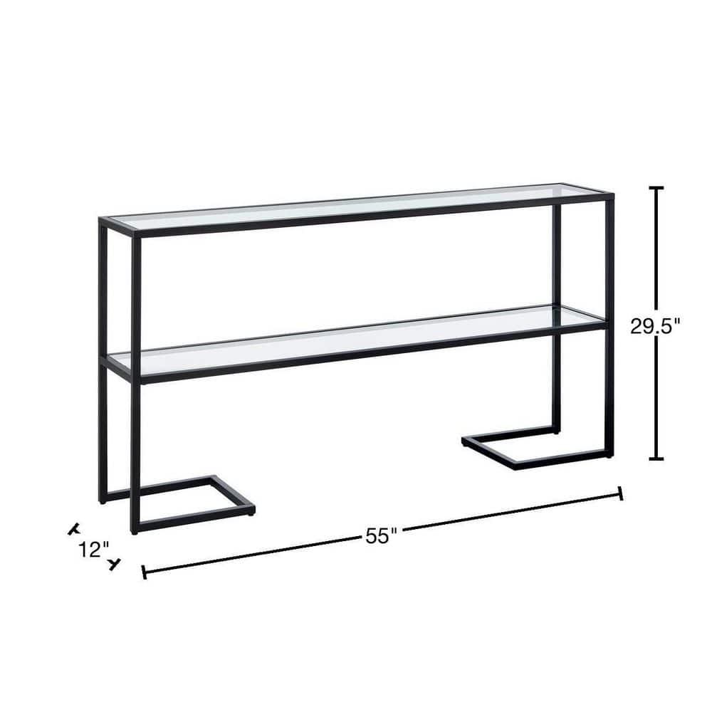 Evelyn&Zoe Errol 55" Wide Rectangular Console Table with Glass Top, Blackened Bronze