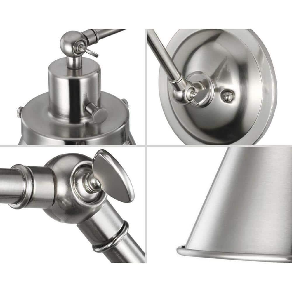 Progress Lighting Hinton 1-Light Swing Arm Wall Bracket, Brushed Nickel, Metal Shade