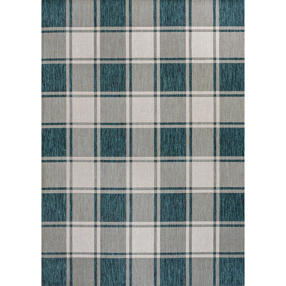 Sabine Traditional Farmhouse Bold Gingham Turquoise/Cream 8 ft. x 10 ft. Indoor/Outdoor Area Rug