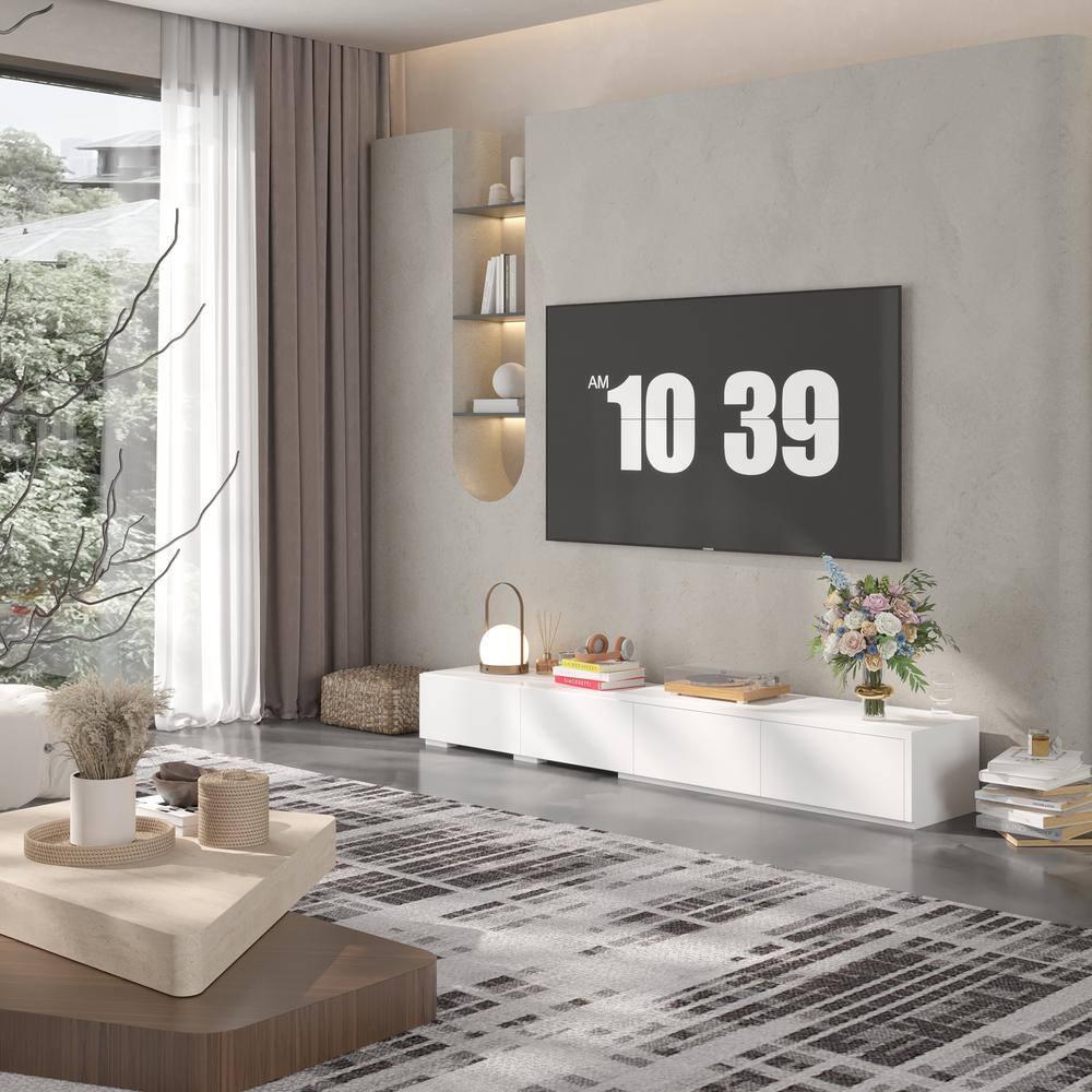 MONSLIPA Entertainment Center TV Stand - Expanded, with 4 Drawers, Living Room Decor, White