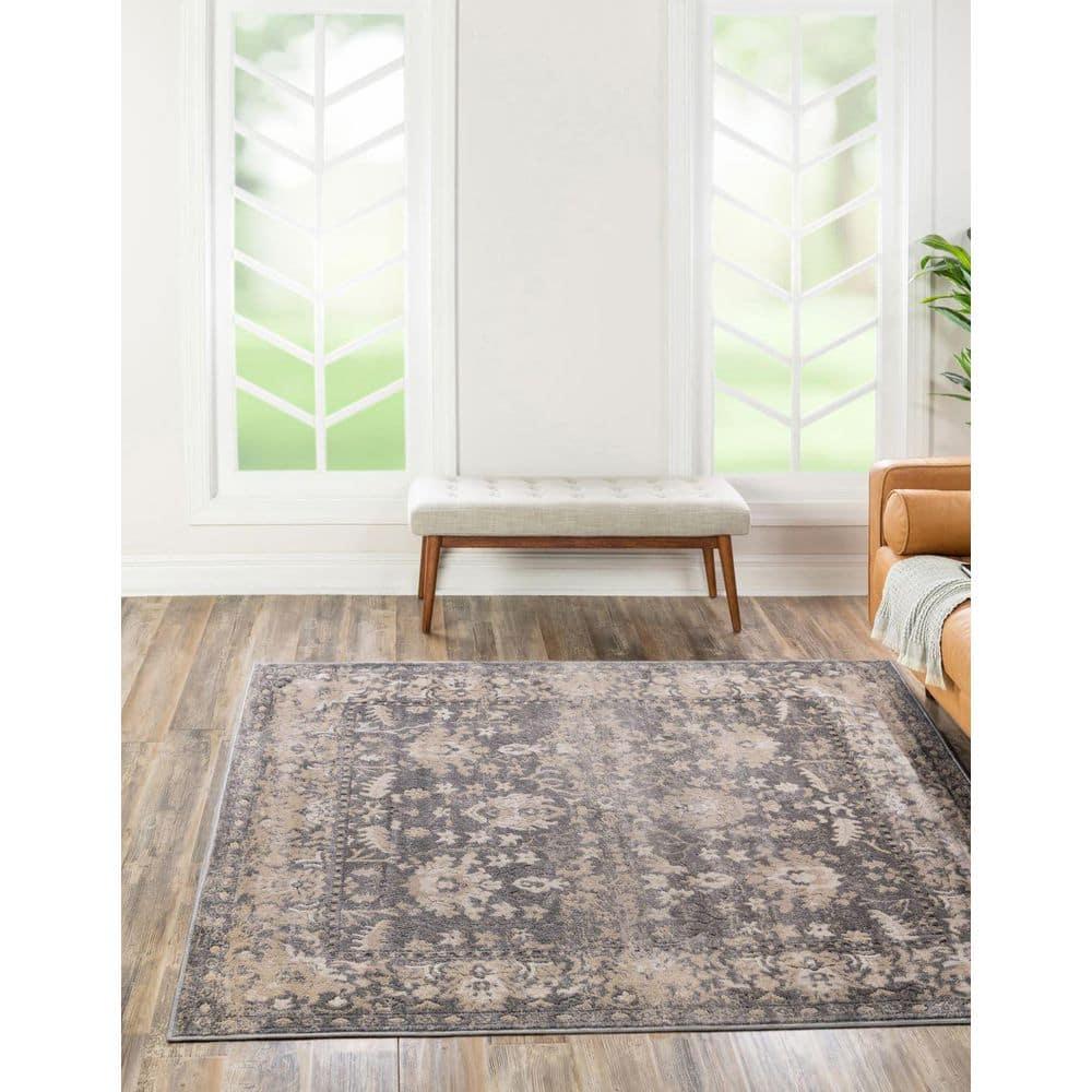 Unique Loom Portland Collection Area Rug - Central (4' 1" Square Gray/Beige)