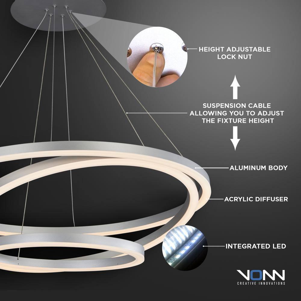 VONN Lighting Tania Trio 32-in Integrated LED Ring Pendant Height Adjustable ETL Certified Circular Chandelier