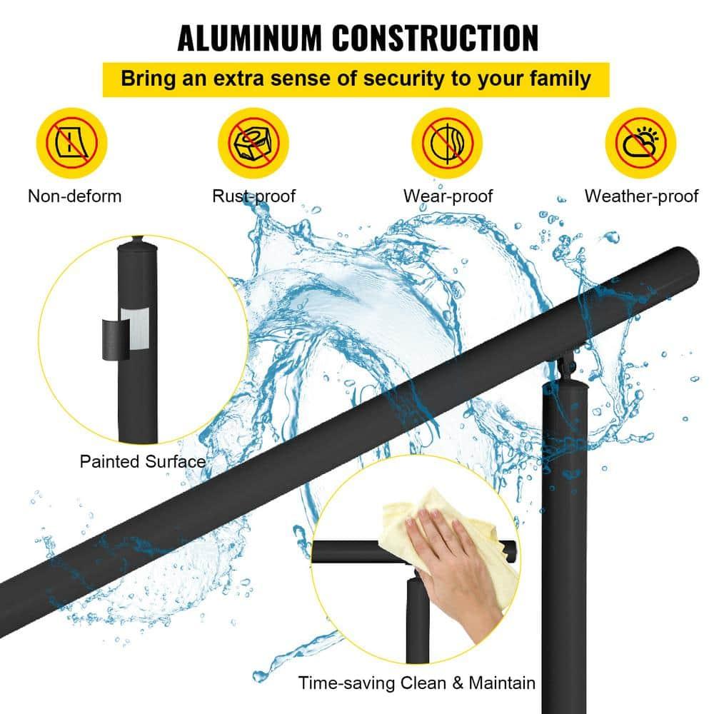 SKYSHALO Stair Railing Kit, , Adjustable Angle Black Aluminum Stair Handrail, 5 ft Handrails for Outdoor 0-5 Steps, Indoor & Outdoor Stairs for the Elderly
