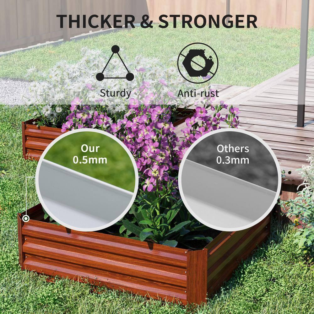 Outsunny 3.3' x 3.3' x 1' 2-Piece Galvanized Raised Garden Bed Box Planter Raised Beds with Steel Frame for Vegetables, Flowers, and Herbs, Dark Brown