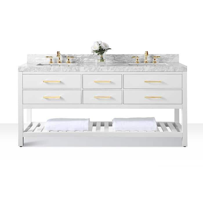 Ancerre Designs Elizabeth 72" Bathroom Vanity Set with Gold Hardware in White