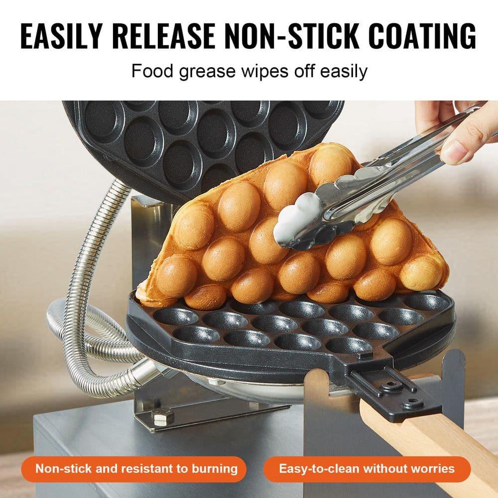 VEVOR Commercial Bubble Waffle Maker, 1400W Egg Bubble Puff Iron w/ 180° Rotatable 2 Pans & Wooden Handles, Stainless Steel Baker w/Non-Stick Teflon Coating, 50-250℃/122-482℉ Adjustable
