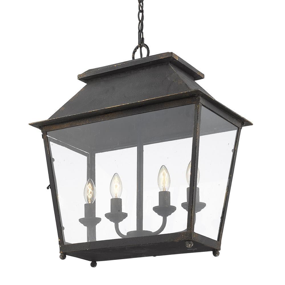 Golden Lighting Abingdon 4-Light Pendant in Antique Black Iron with Clear Glass