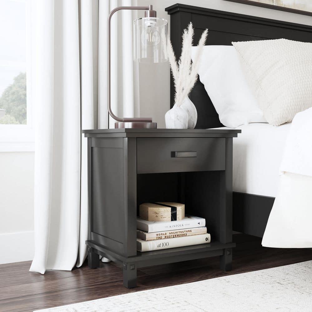 Homestyles Oak Park 1-Drawer Traditional Wood Closed Nightstand in Black