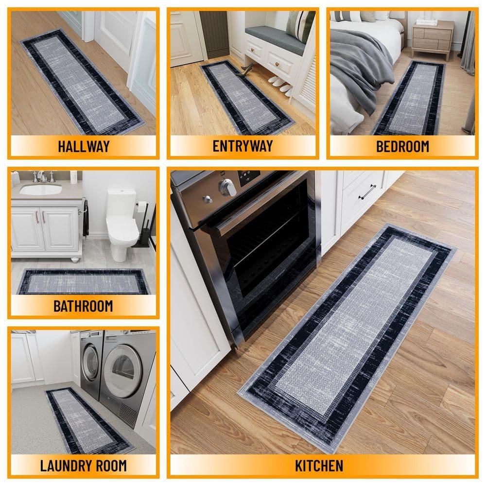 Non-Slip Bordered Area Rug For Living Room, Hallway Runner, Entryway Rug