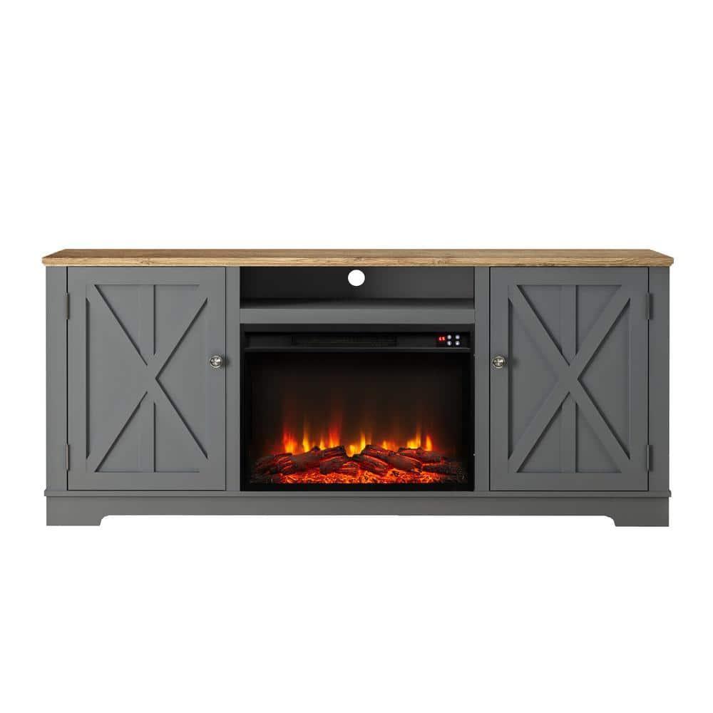 Farmhouse Wooden with Electric Fireplace Gray - Festivo: Entertainment Center, Holds TV Stand for TVs up to 75"
