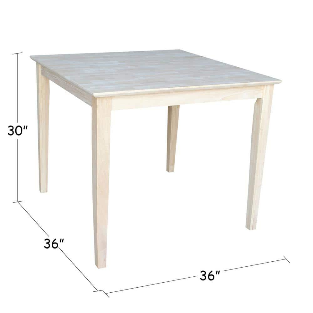 36" Square Solid Wood Dining Table with Shaker Legs Unfinished - International Concepts: Parawood, Seats 4