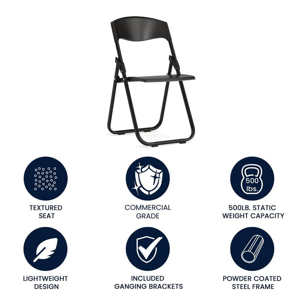 Flash Furniture HERCULES Series 500 lb. Capacity Heavy Duty Black Plastic Folding Chair with Built-in Ganging Brackets