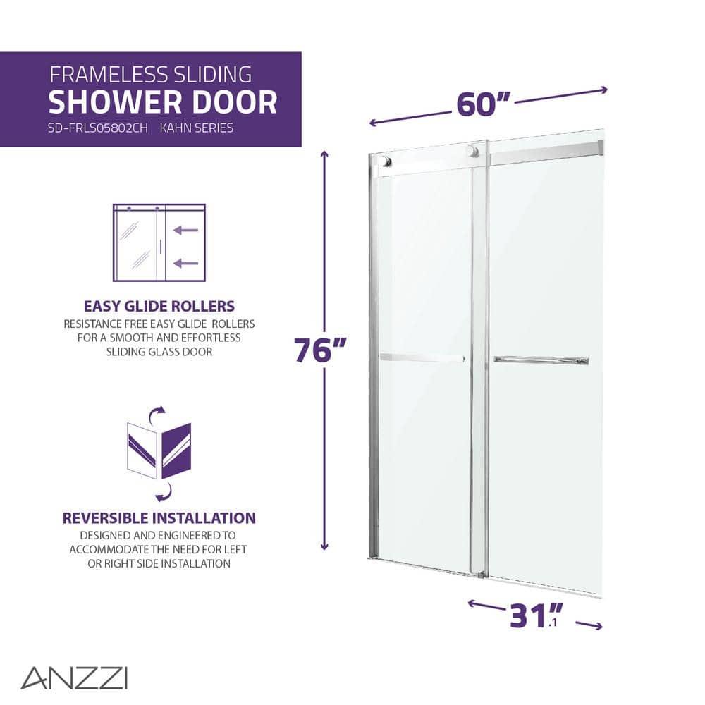 Kahn 60" W x 76" H Double Sliding Frameless Shower Door