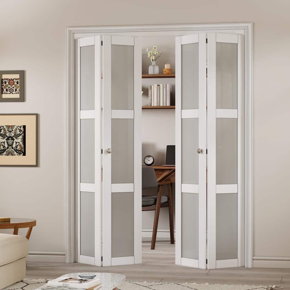 CHIC MODE Double Bifold Doors 3 Lite Frosted Glass Solid Manufactured Wood Prefinished Folding Door & Reviews | Wayfair