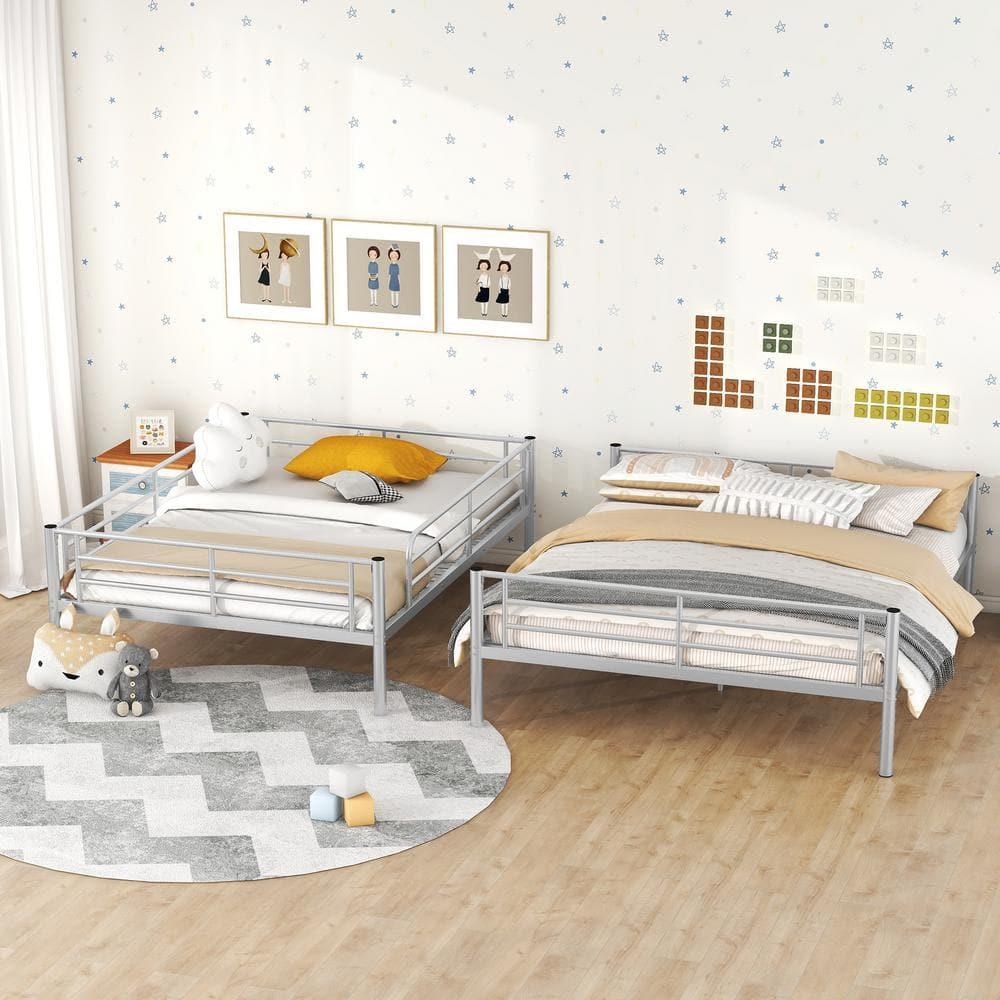 Full XL over Queen Metal Bunk Bed, Sliver