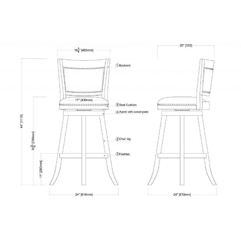 Boraam Wood Melrose Bar Stool in Driftwood Cream Wire-Brush and Ivory Finish