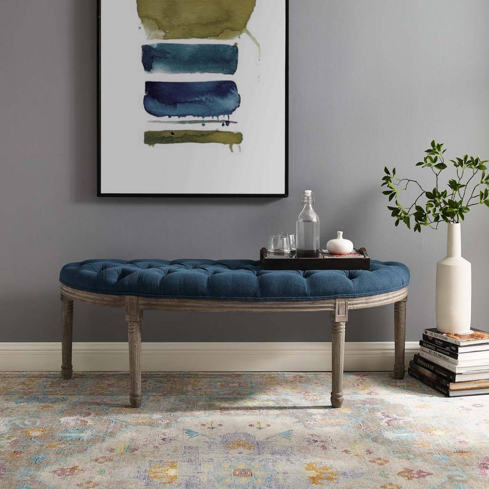 Province French Vintage Upholstered Fabric BenchNavy
