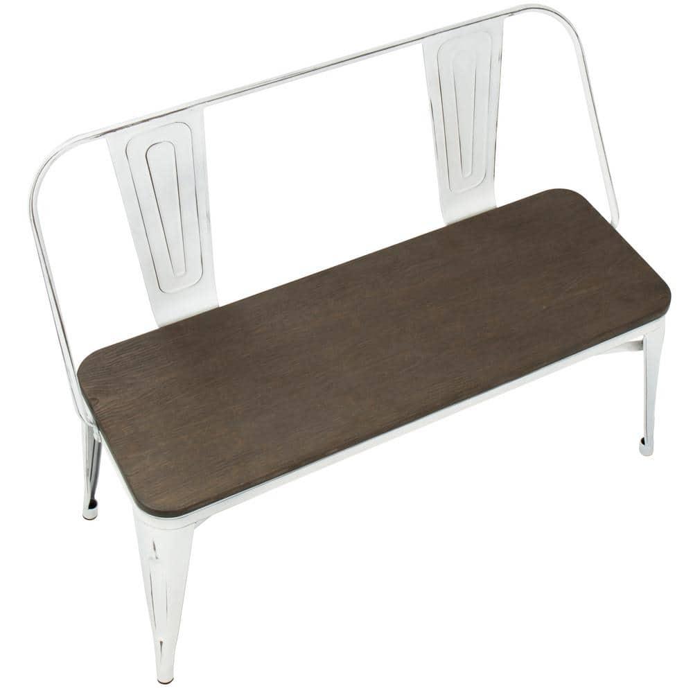 Oregon Industrial Farmhouse Dining/Entryway Bench - Vintage White Metal/Expresso Bamboo - Lumisource