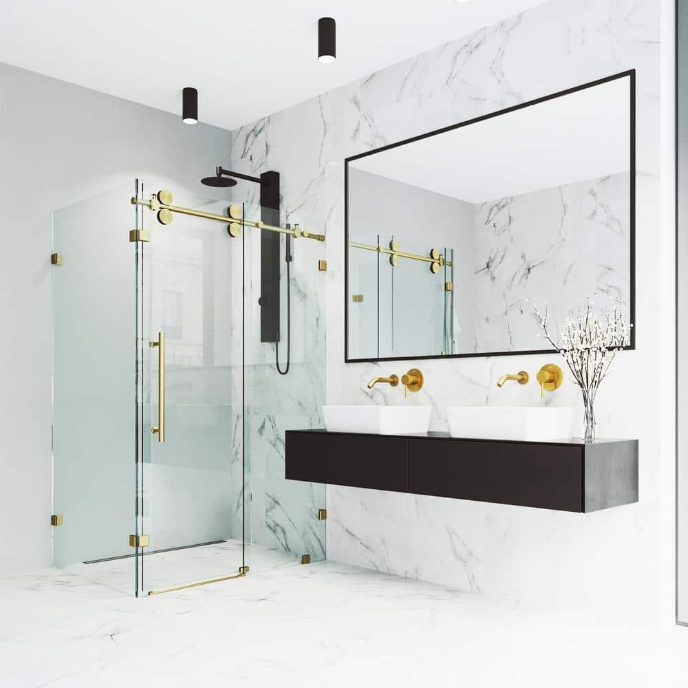 Winslow 46" W x 34" D x 74" H Sliding Frameless Shower Enclosure with 3/8Clear Glass