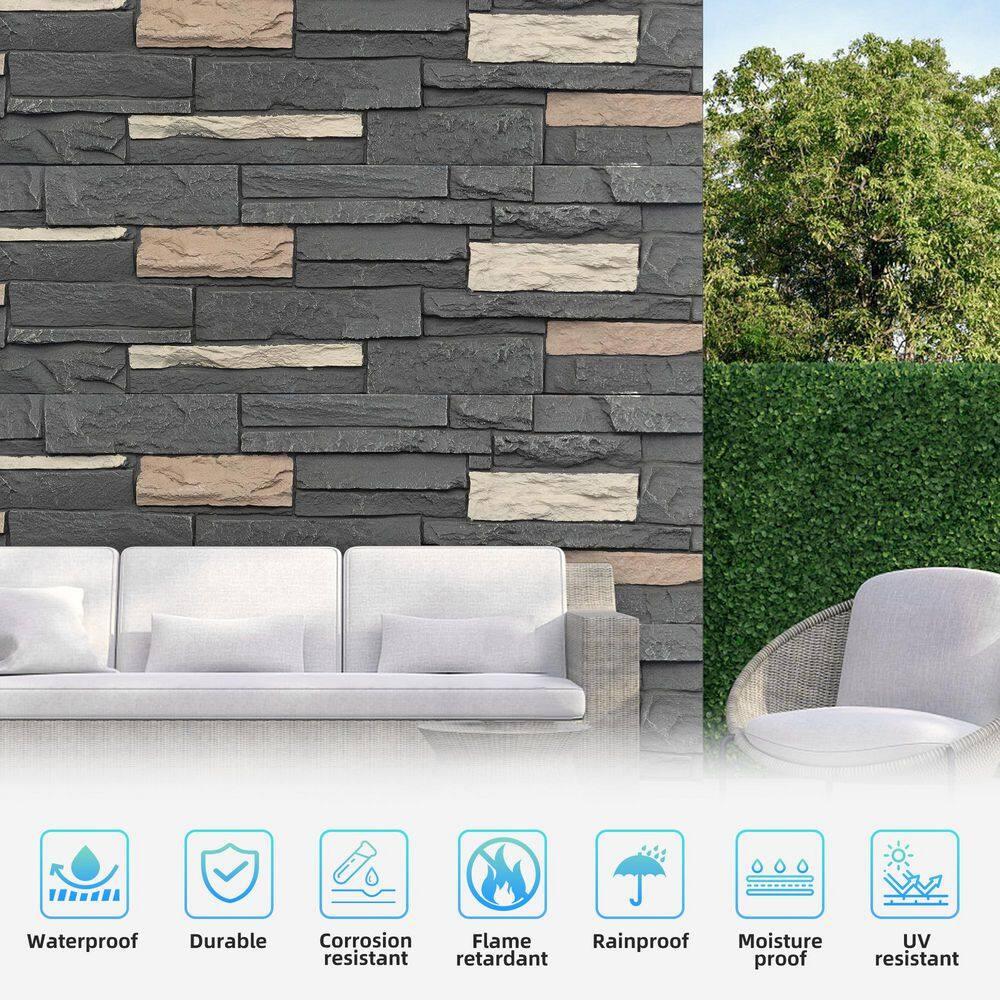 HOMEIBRO Faux Stone Wall Covering Panels for Interior and Exterior Decor Panels in Roman Brown Stone (6 pack)