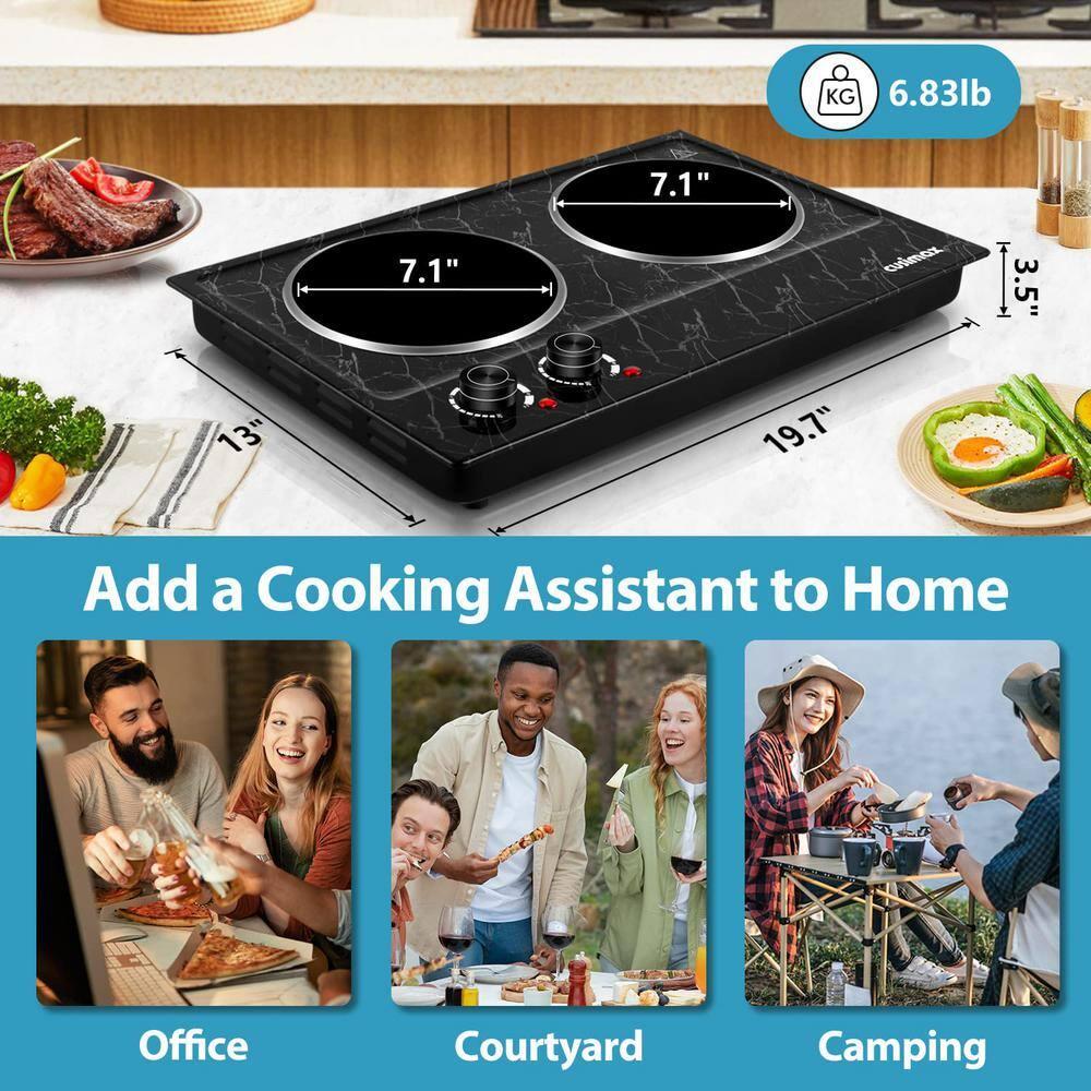 Portable 2-Burner 7.4 in. Black Electric Stove 1800-Watt Hot Plate with Anti-Scald Handles