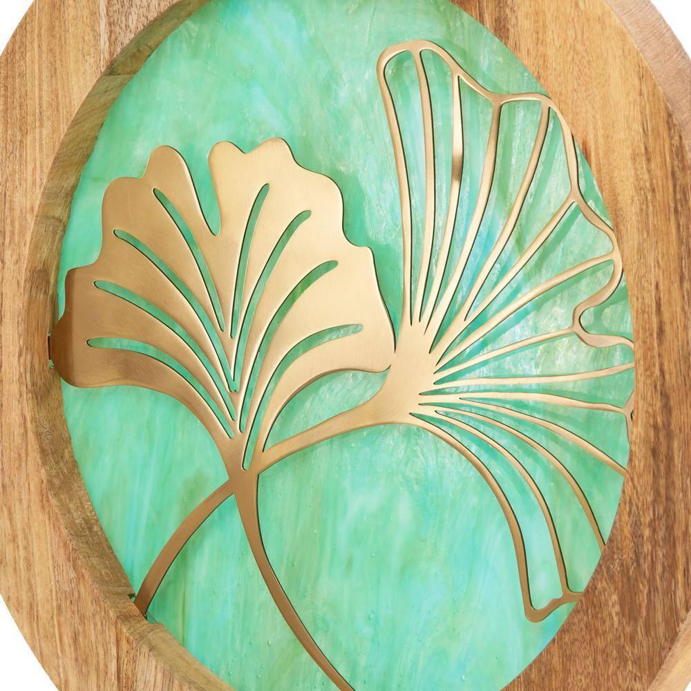 Green and Gold Stained Glass Panel with Mango Wood Stand