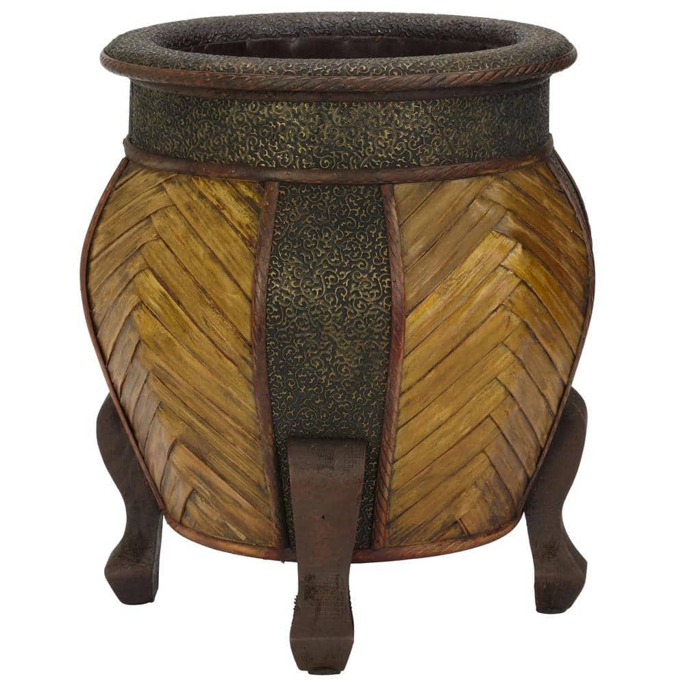Nearly Natural 2pc Decorative Round Wood Planter Set