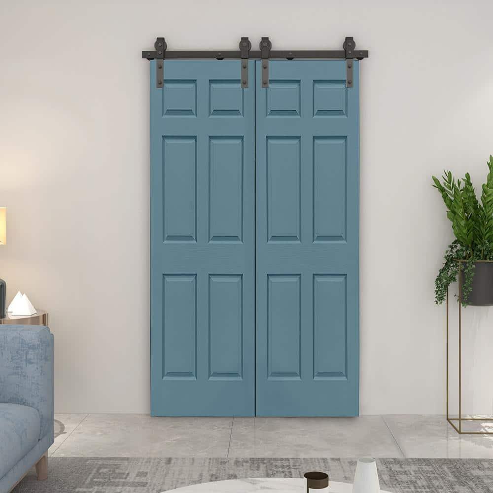 Calhome Paneled MDF Composite Double Bifold Barn Doors with Installation Hardware Kit