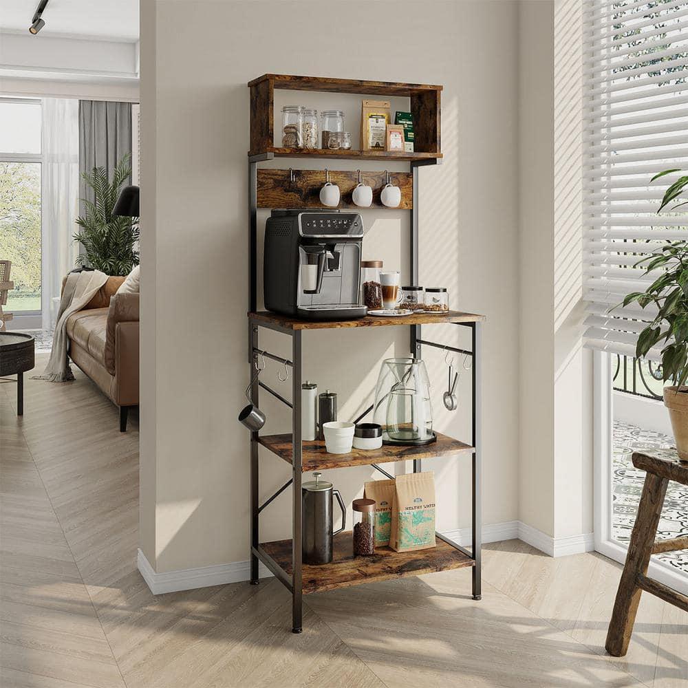 Bestier 5 Tier Microwave Stand, Coffee Bar Table with Storage for Small Space Kitchen 24in brown