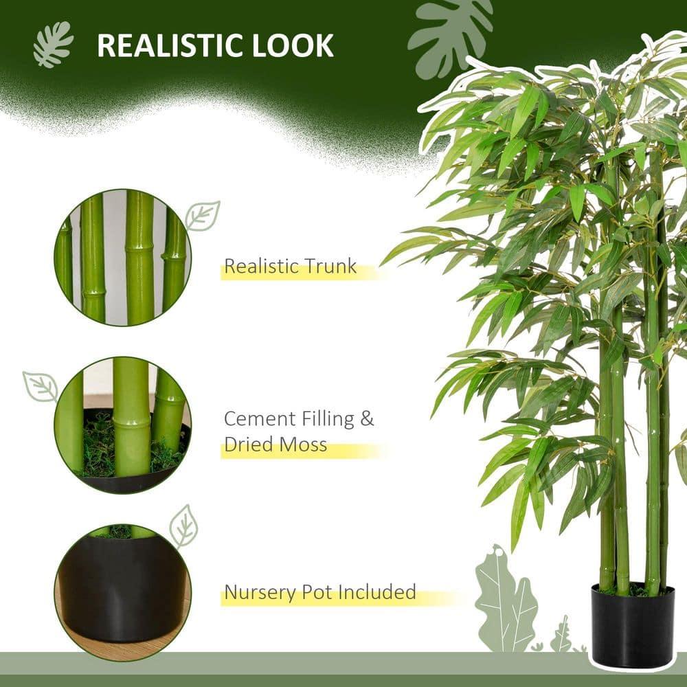HOMCOM 4.5FT Artificial Bamboo Tree, Faux Decorative Plant in Nursery Pot for Indoor or Outdoor Décor