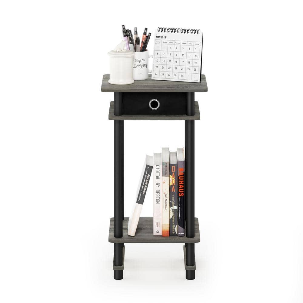 Furinno 17017 Turn-N-Tube Tall End Table with Bin, French Oak Grey/Black