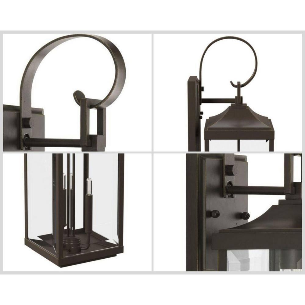 Progress Lighting Gibbes Street 3-Light Wall Lantern in Antique Bronze with Clear Beveled Glass Shade