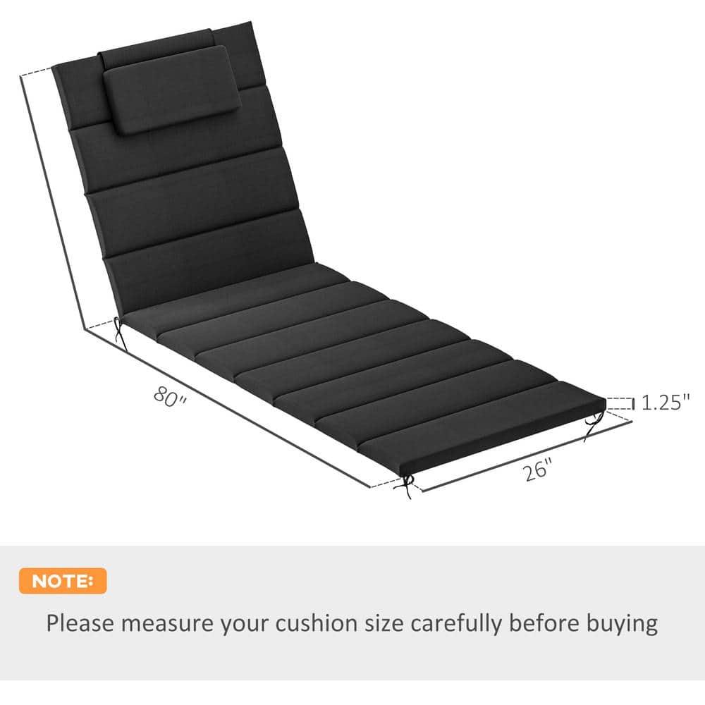 Outsunny Foldable Lounge Chair Cushion Set of 2, UPF50+ 230gsm Olefin and 25D High-Density Foam, Chaise Lounge Cushion Set, 80" x 26", Black