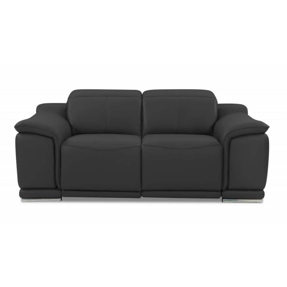 72" Dark Gray Italian Leather Reclining  Love Seat With Storage
