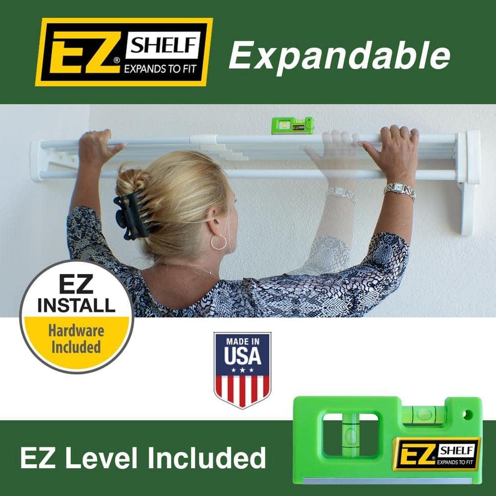 EZ Shelf-Expandable-Garage Shelf- -White- Easy to Install -Strong (up to 250 Lbs)- Wire Shelving Alternative –Wall Mounted Garage Shelf Organizer (White, 40.5" - 75")