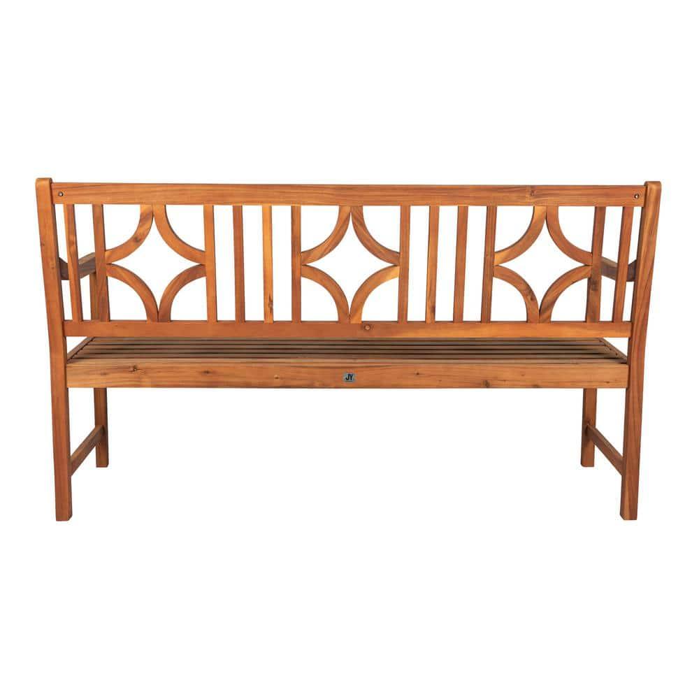 Sloane 3-Seat Ogee Diamond-Back Acacia Wood Outdoor Garden Patio Bench, Teak - JONATHAN Y