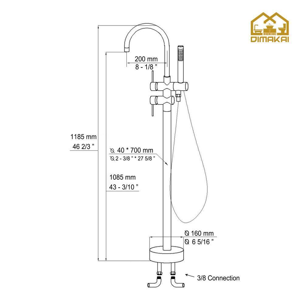 Double Handle Floor Mounted Freestanding Tub Filler With Handshower
