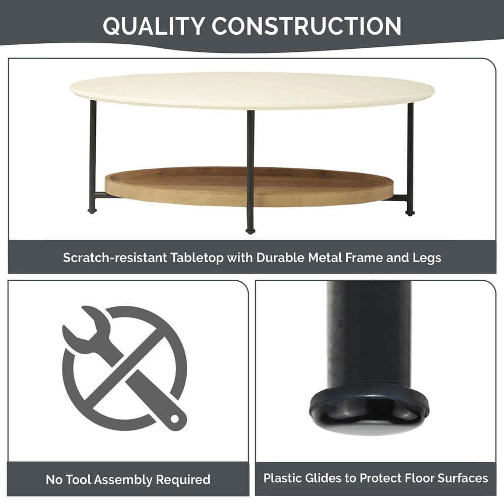 Blandford Coffee Table White/Natural - Madison Park: Metallic Finish, Open Shelf, Oval Shape for Living Room